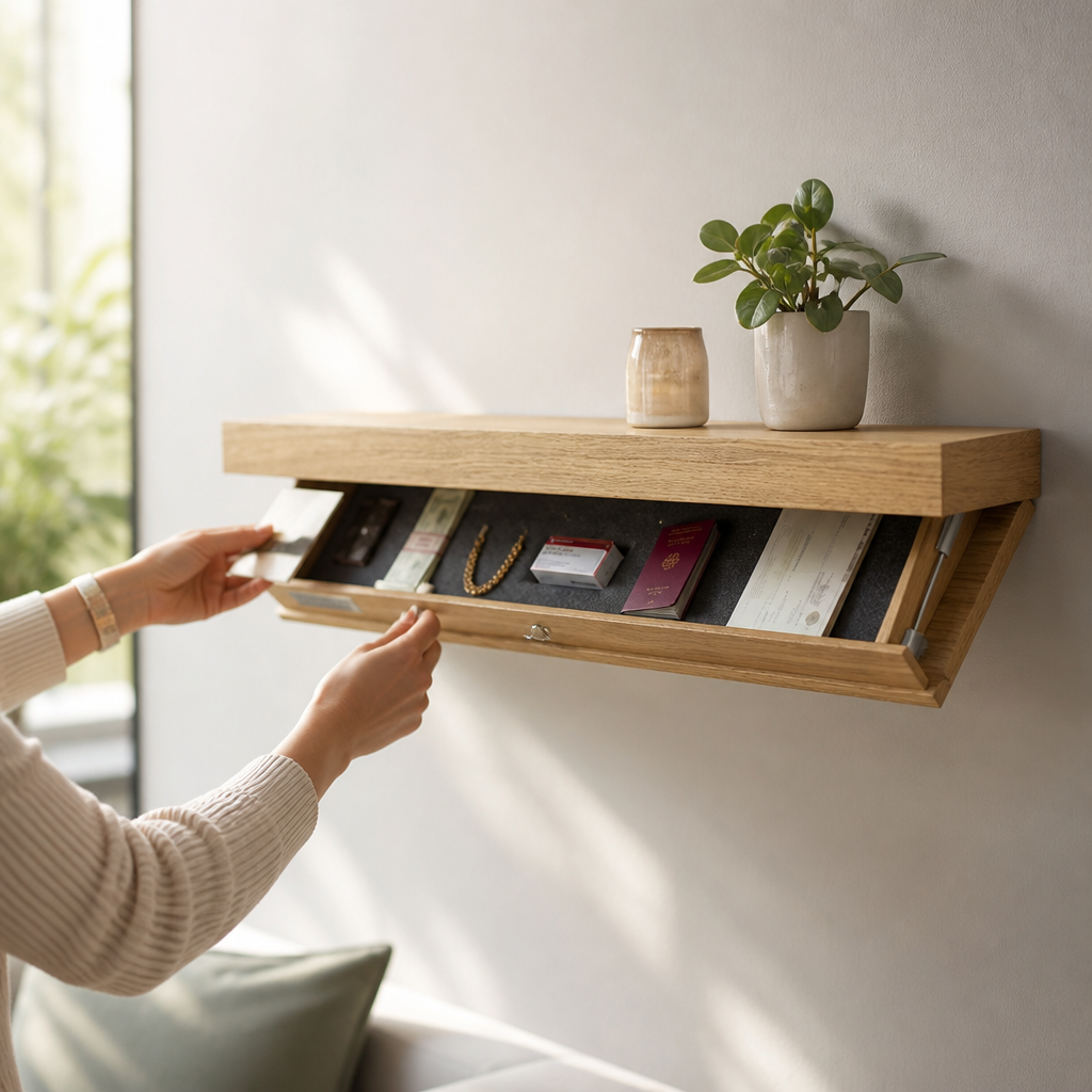 Hidden Compartment Floating Wood Wall Shelf