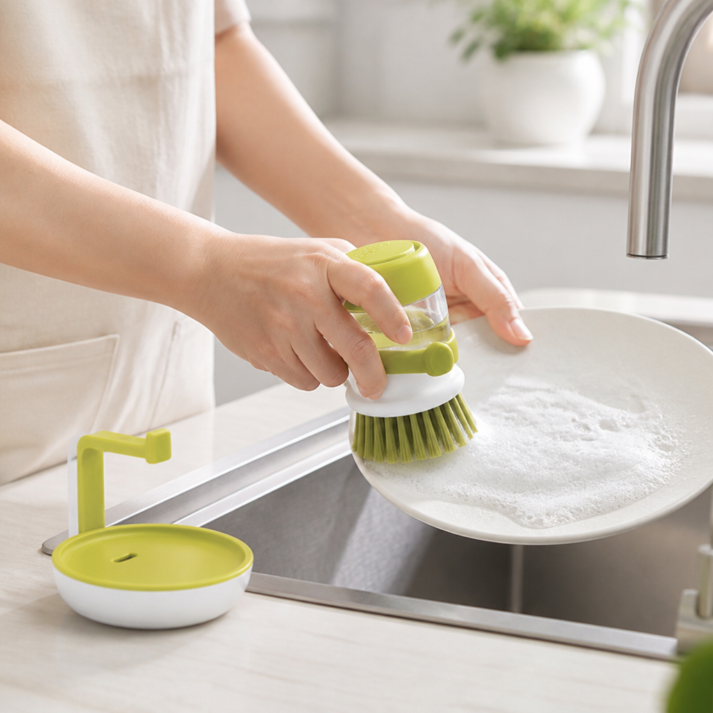 Integrated Refillable Soap Dish Brush (Detachable Drip Stand)