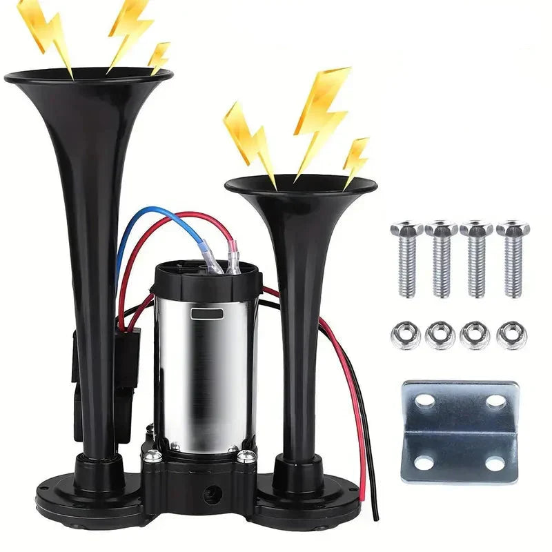12V Vehicle Dual Air Horn System with 130dB Output and Automatic Compressor