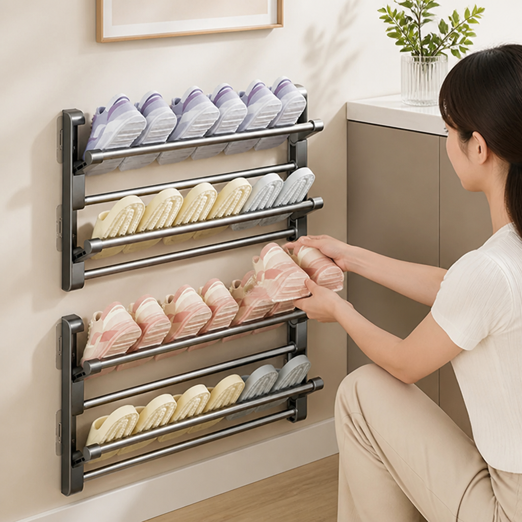 Integrated Drainage Wall-Mounted Shoe Rack