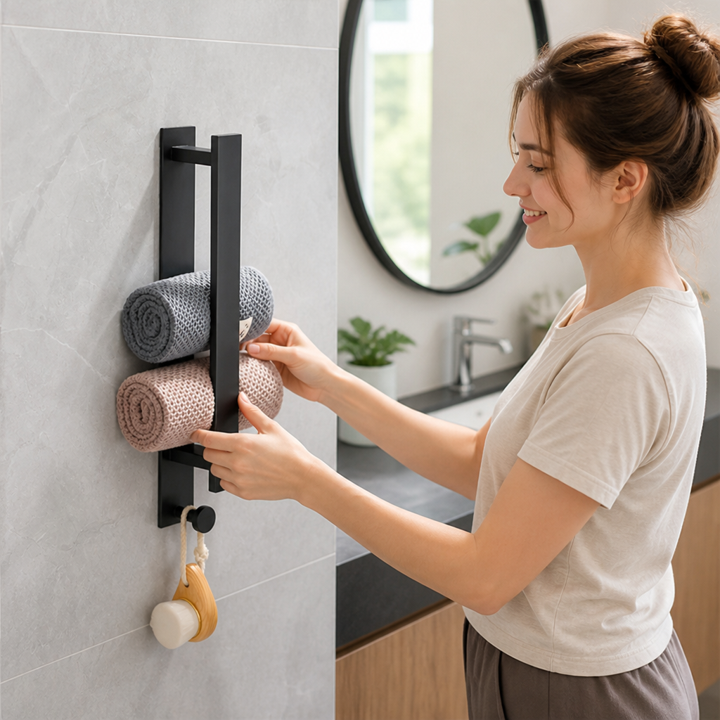 No-Drill Space-Saving Stainless Steel Towel Rack
