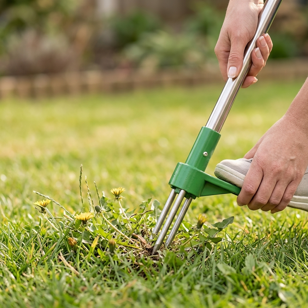 Ergonomic Long-Handle Stainless Steel Three-Prong Weed Puller