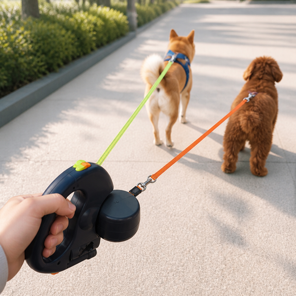360° Swivel Tangle-Free Reflective Dual Retractable Dog Leash