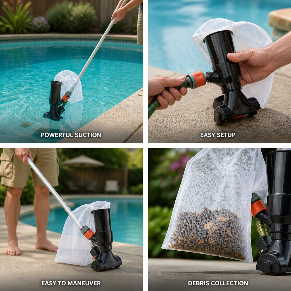 Garden Hose-Powered Venturi Pool Vacuum (5-Section Pole & Mesh Debris Bag)
