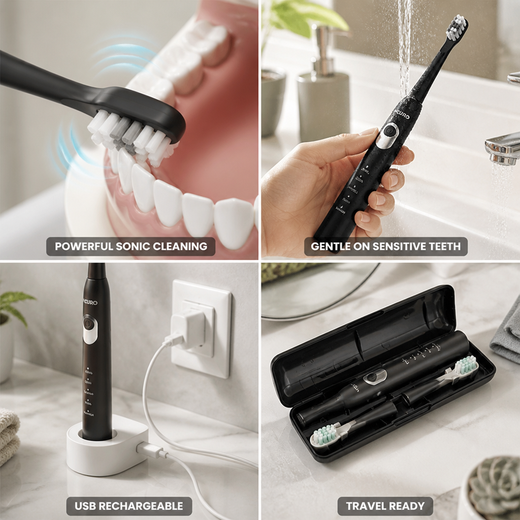 USB-Rechargeable Soundwave Electric Toothbrush (6 Brush Heads)