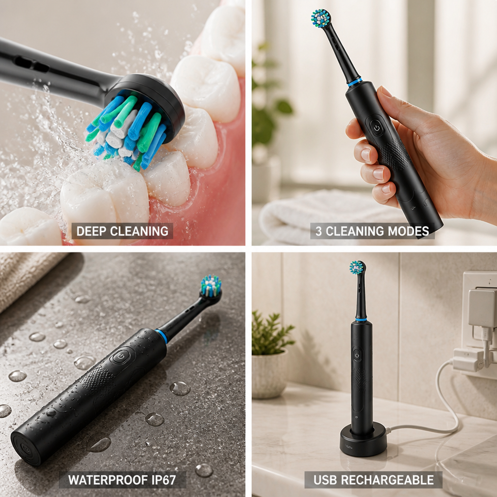 6D Rotating USB-Rechargeable Waterproof Electric Toothbrush