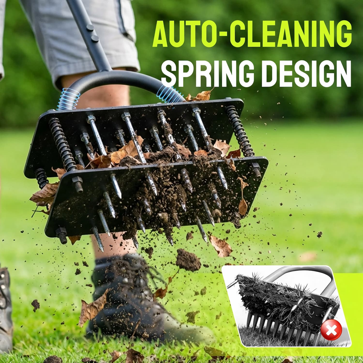 Self-Cleaning Lawn Aerator – Adjustable Height Tool