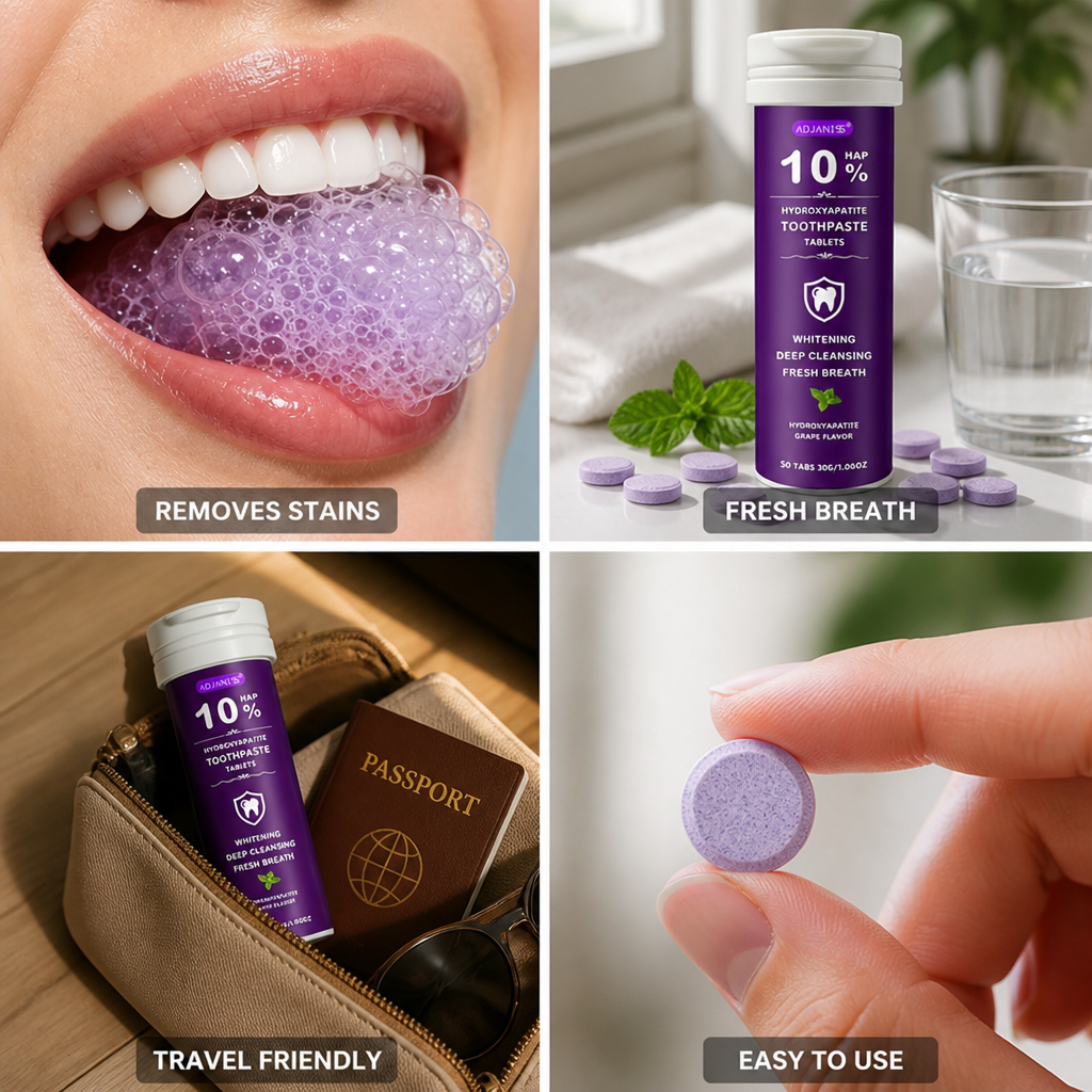 Hydroxyapatite & Niacinamide Teeth Whitening Tablets (Grape, 50 Tabs)