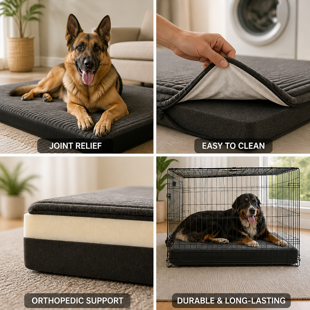Orthopedic Two-Layer Memory Foam Dog Bed (Large, Removable Washable Cover)