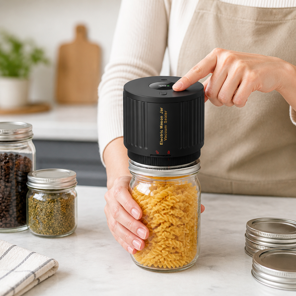 Electric Push-Button Mason Jar Vacuum Sealer (Fits Wide & Regular Jars)