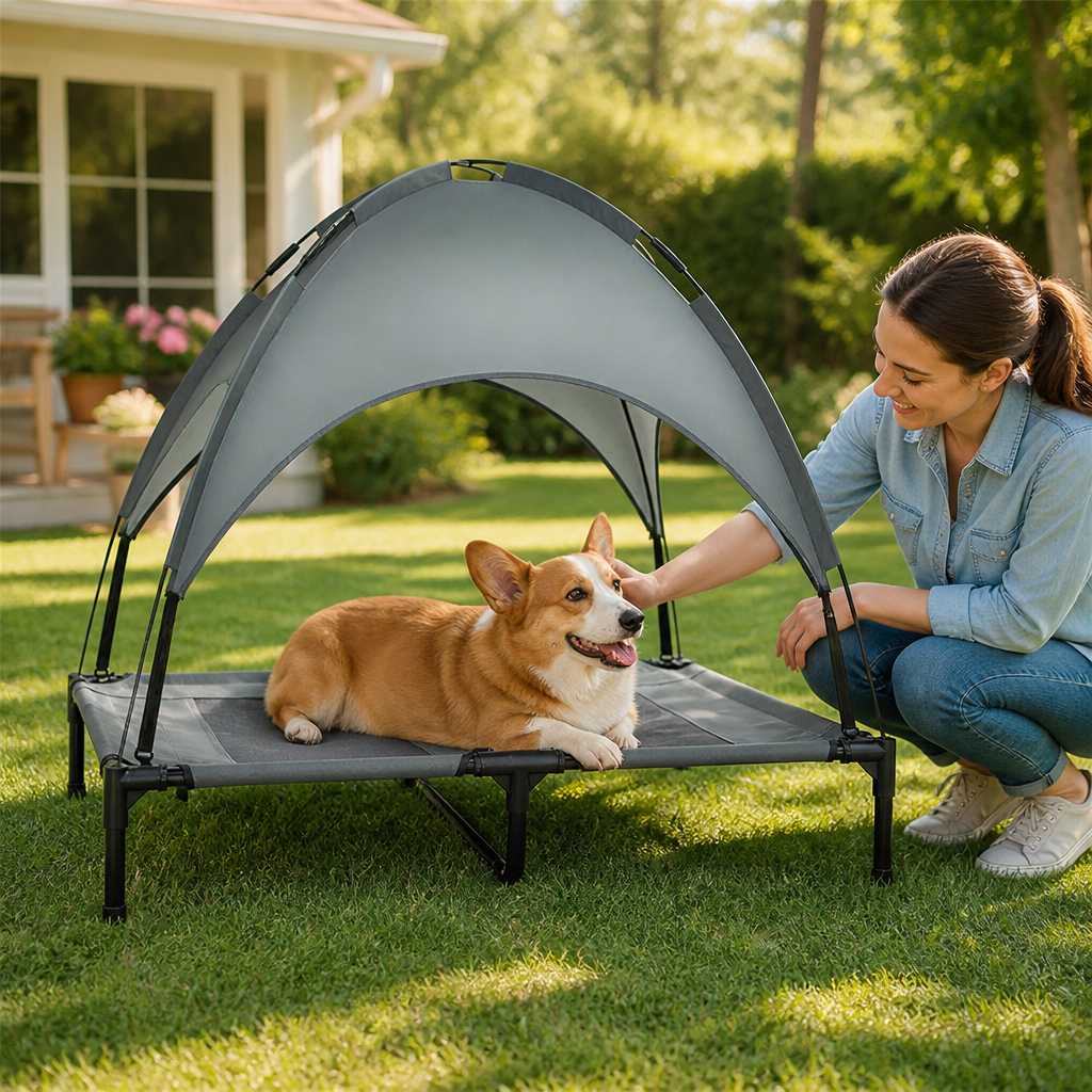 Breathable Elevated Dog Bed (With Cooling Mat & Metal Frame)