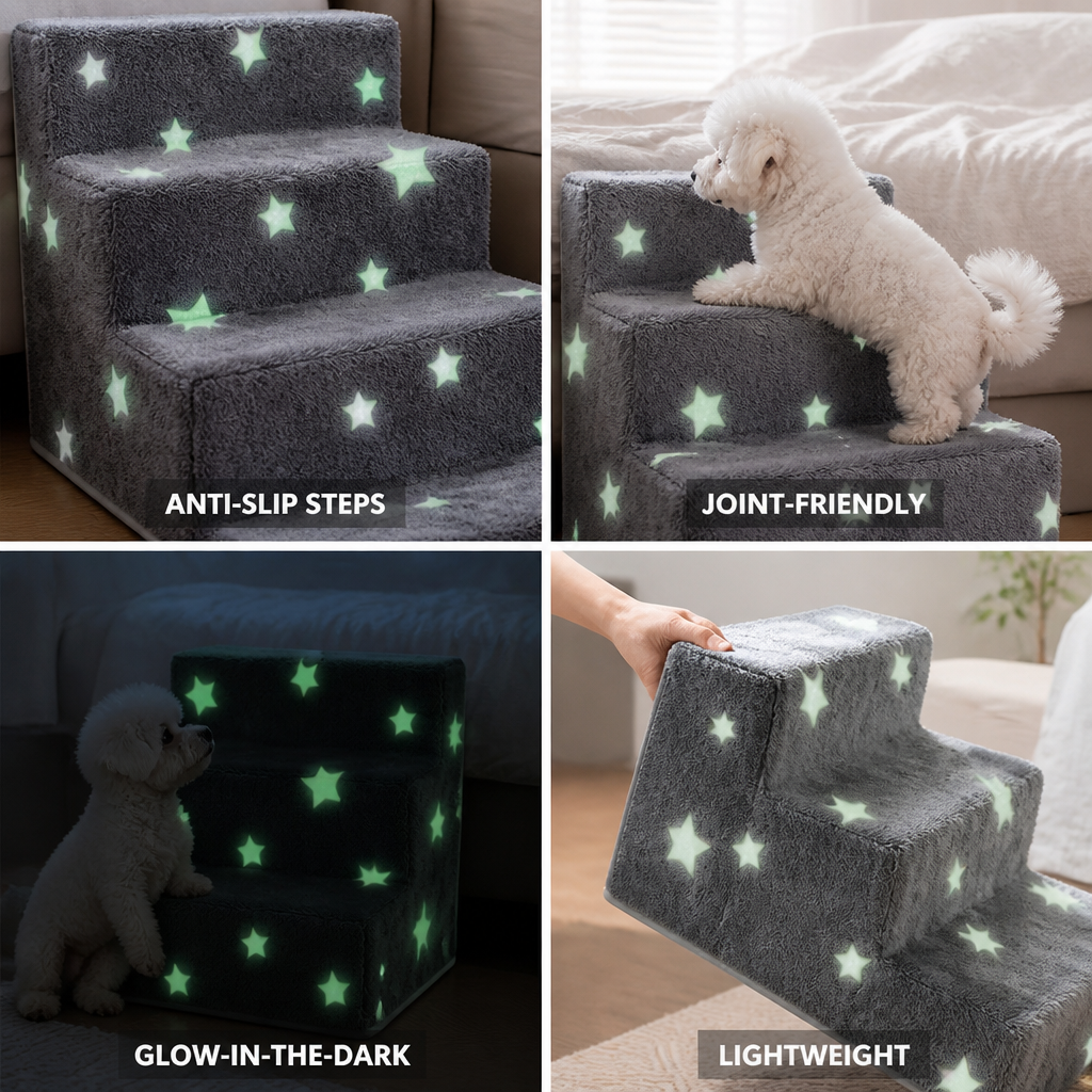 Joint-Friendly Foam Anti-Slip Glow-in-the-Dark Dog Stairs (4 Steps)