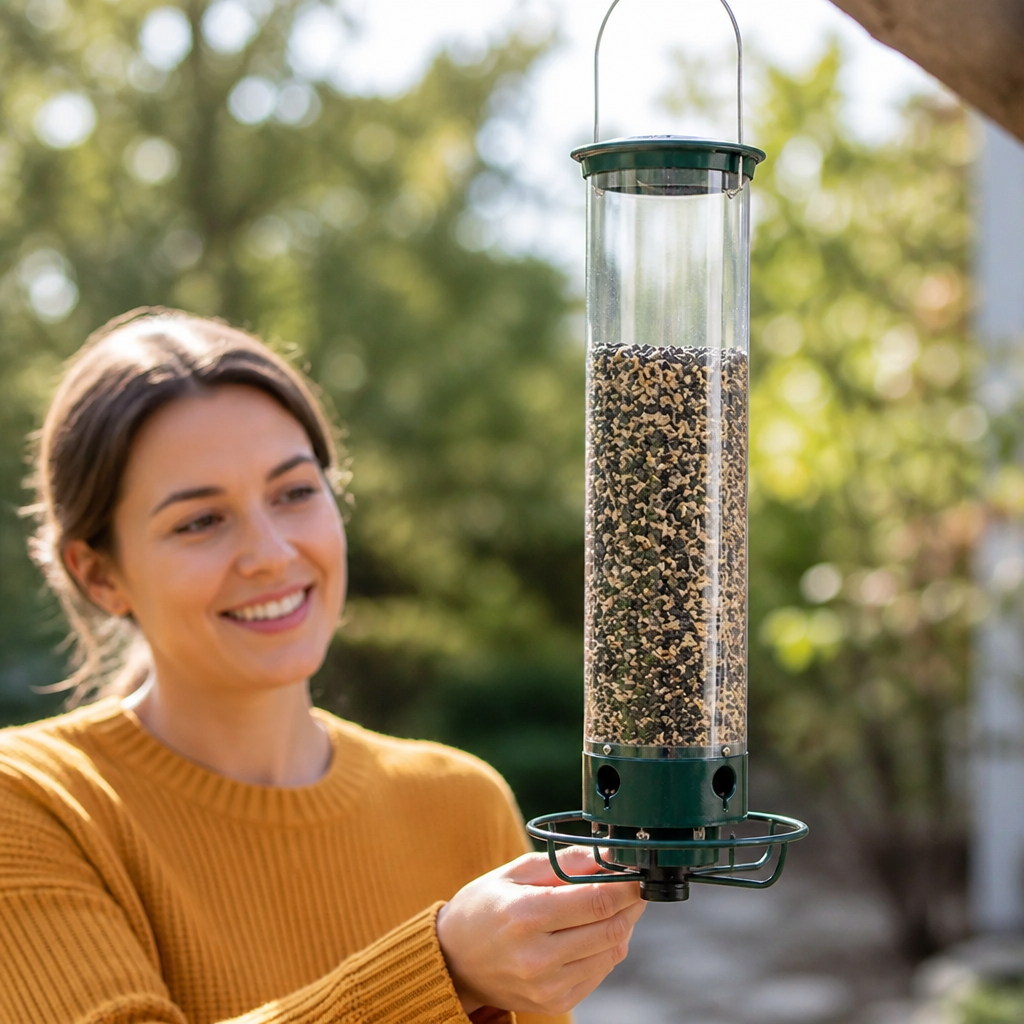 Weatherproof Transparent Acrylic Hanging Bird Feeder (4 Perches)