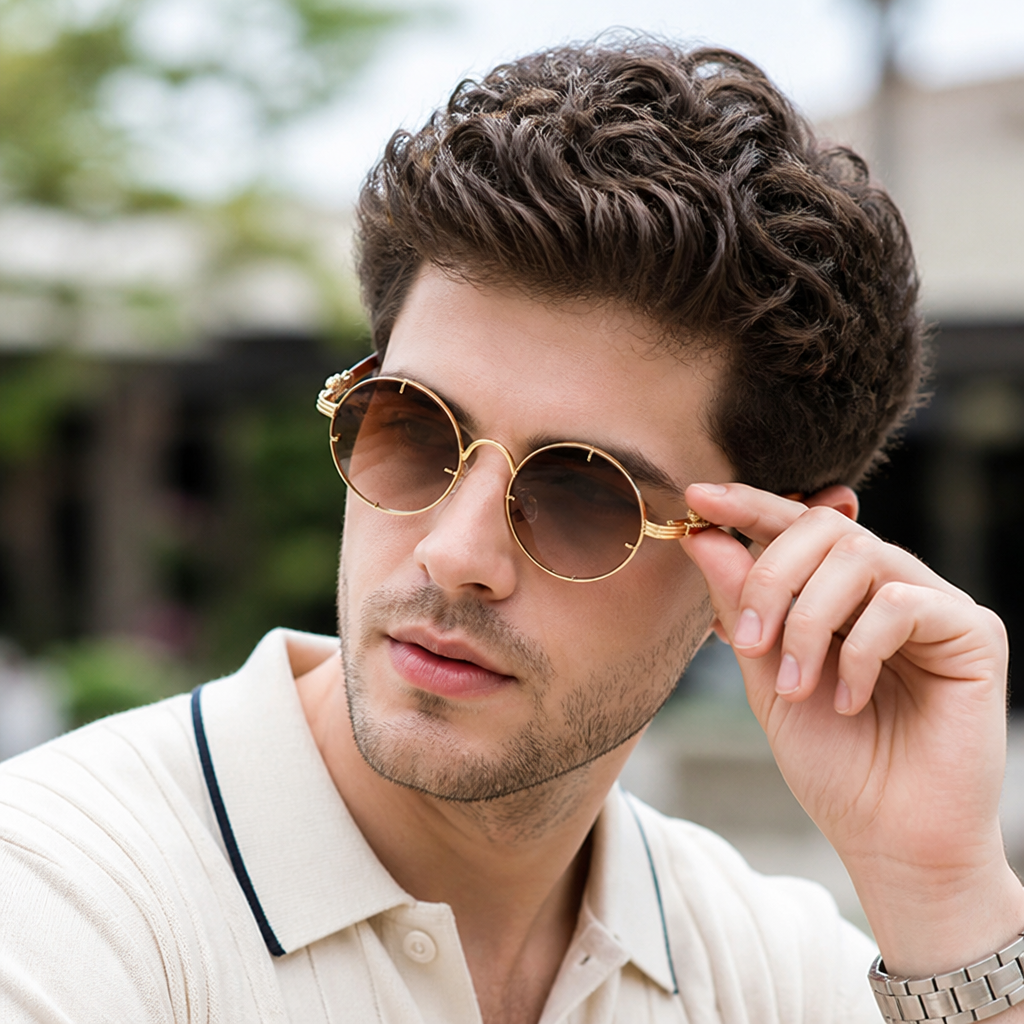 Feather-Light Metal Round Sunglasses (Animal Accent)