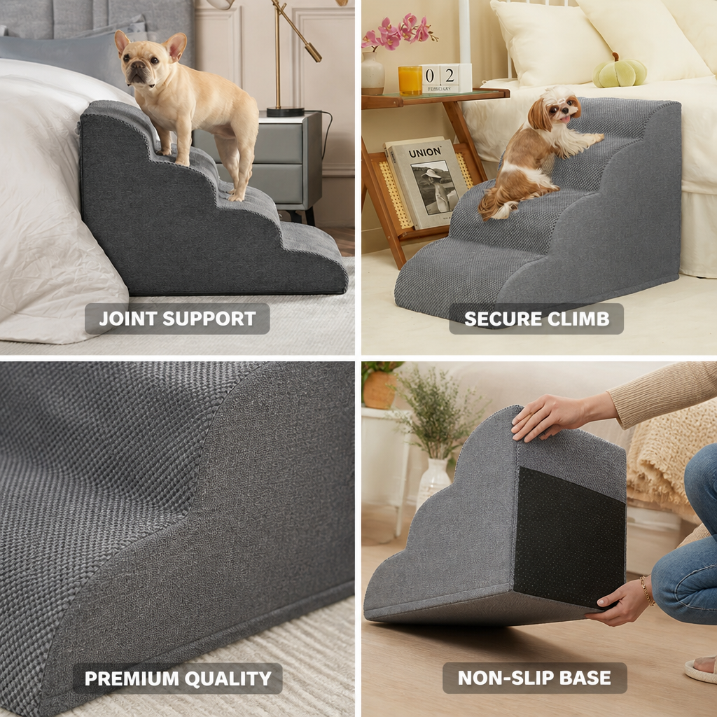 Memory Foam & Non-Slip Dog Stairs (4-Tier)