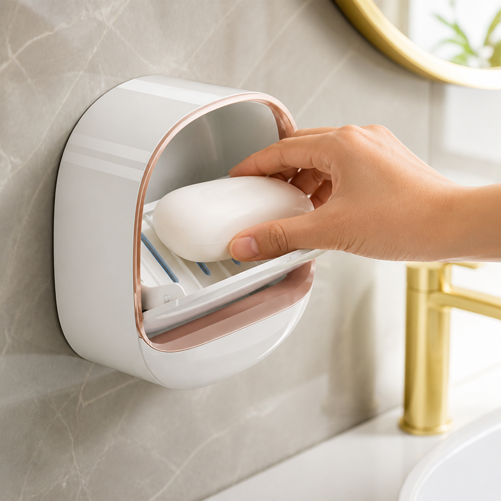 Waterproof Integrated Drip Tray Wall-Mount Soap Dish