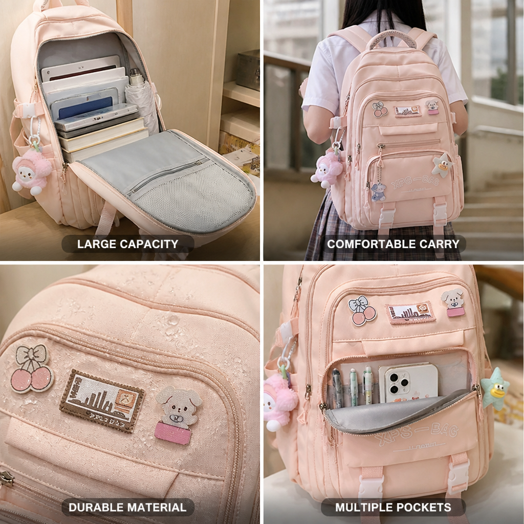 Large-Capacity Student Backpack With Pendant