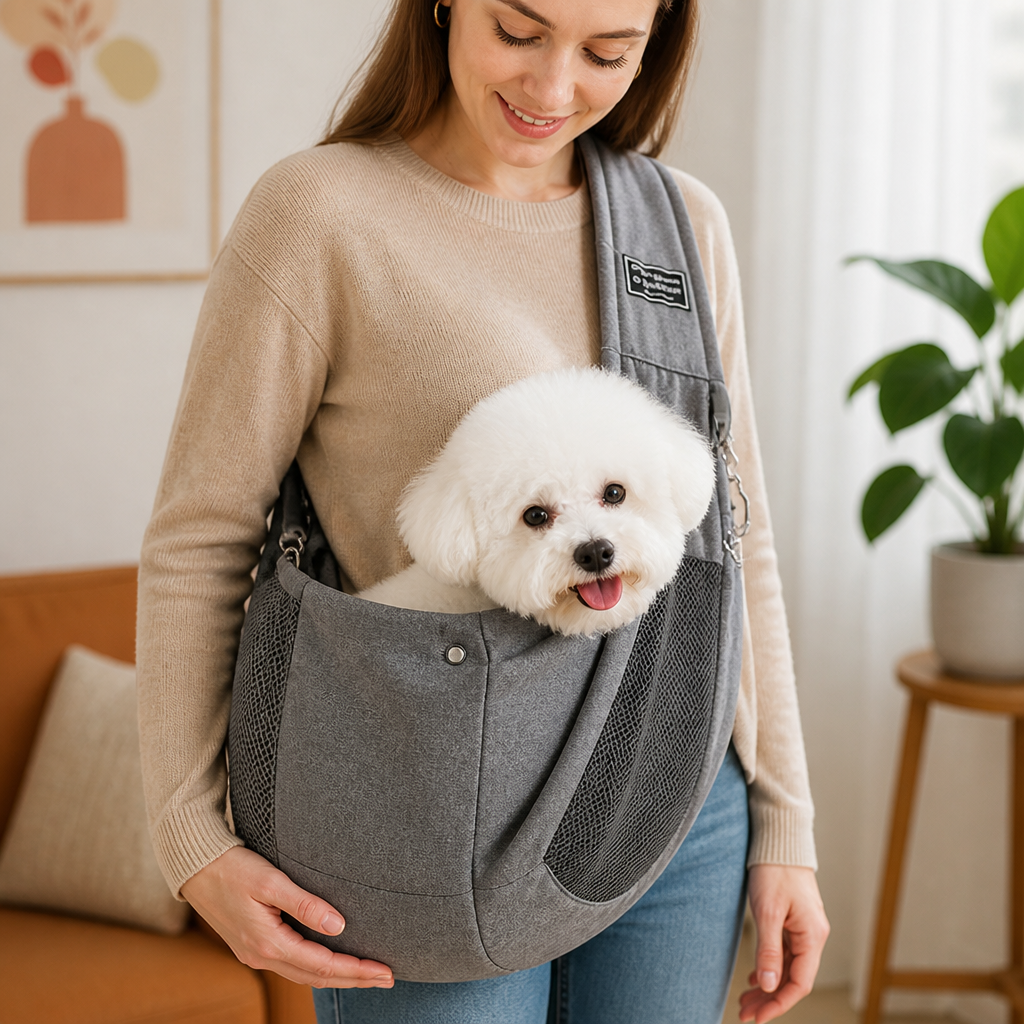 Breathable Mesh & Plush-Padded Pet Sling Carrier (Small Pets)