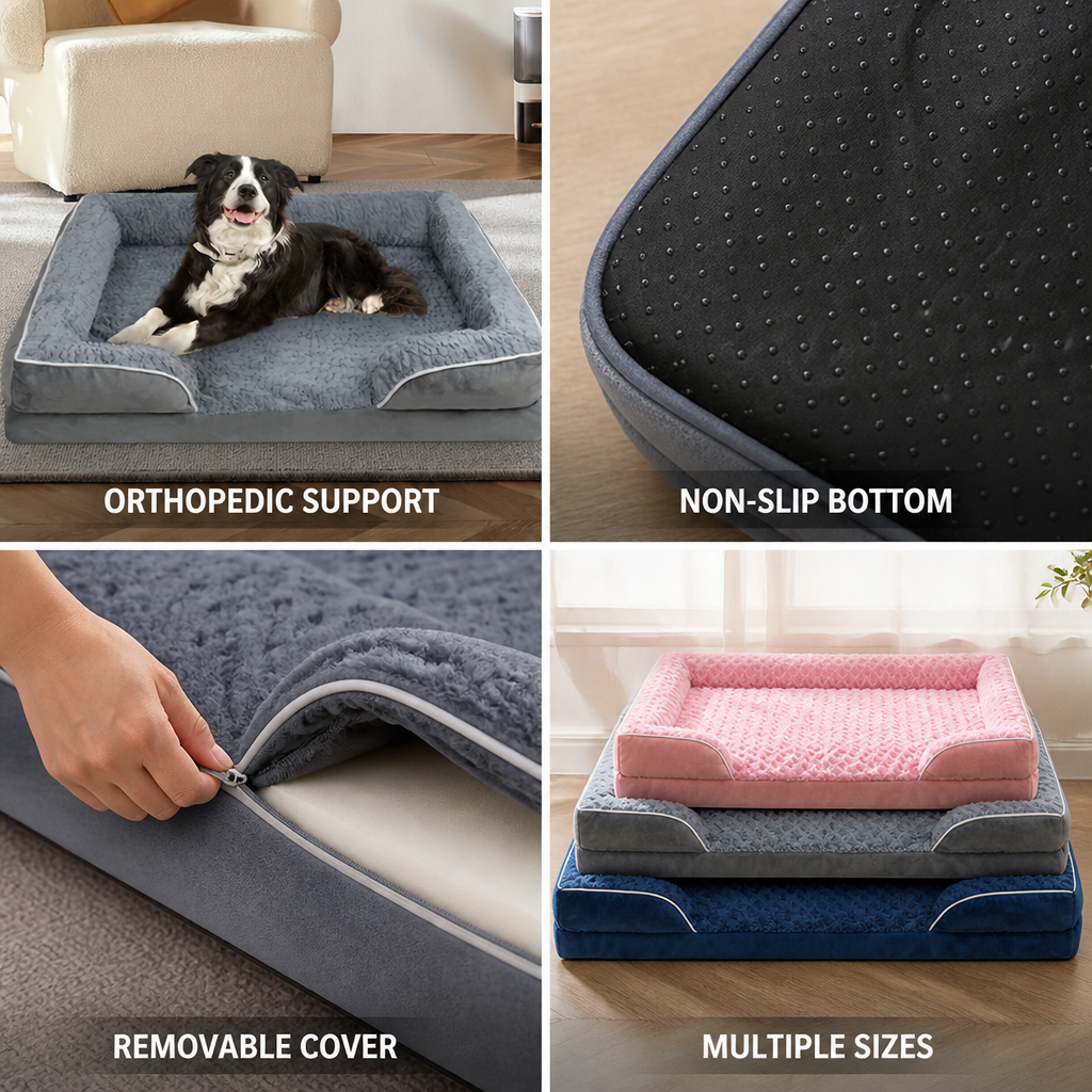 Egg Foam & Non-Slip Pet Bed (Removable Cover)