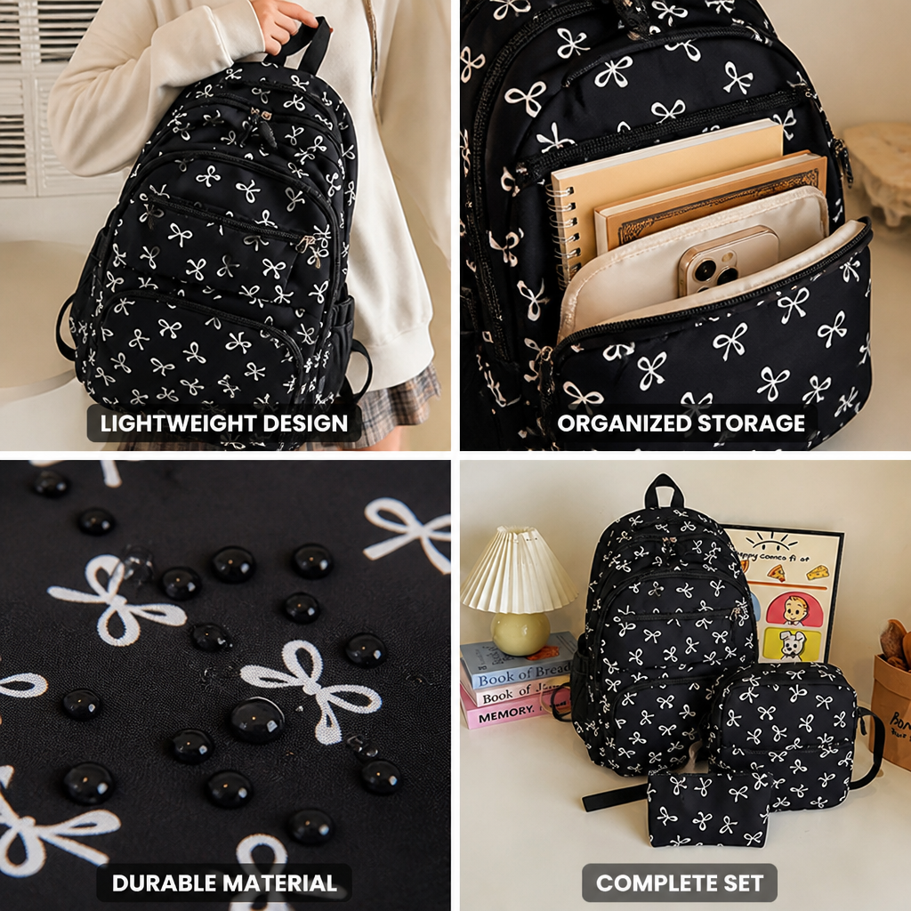 Butterfly Bow Lightweight School Backpack (Black)
