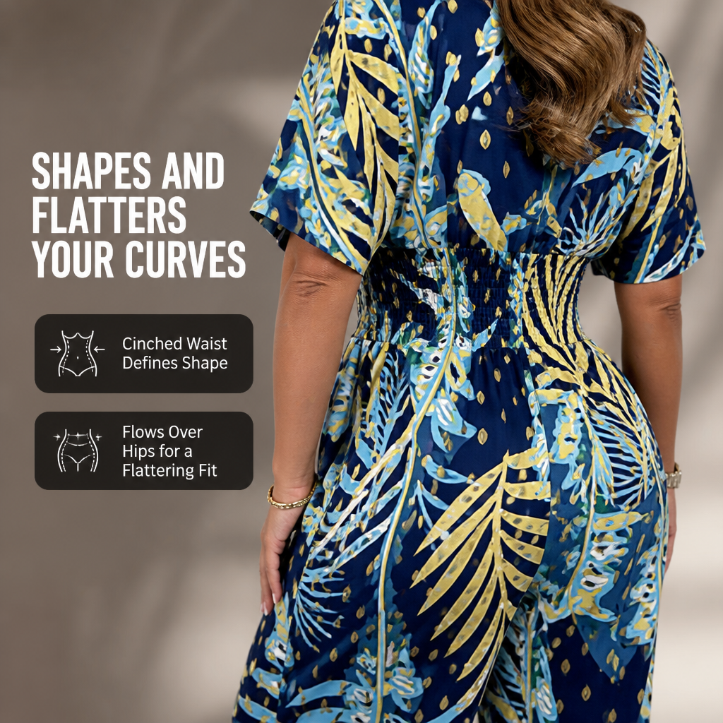 LatessaLuxe™ Plus Size Leaf Print Bodysuit — Feel Effortless Confidence and All-Day Freedom in Your Curves