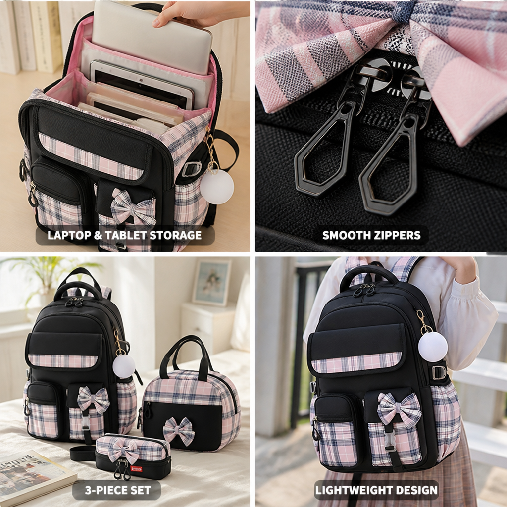 Large-Capacity Laptop & Tablet Backpack Set (3-Piece)