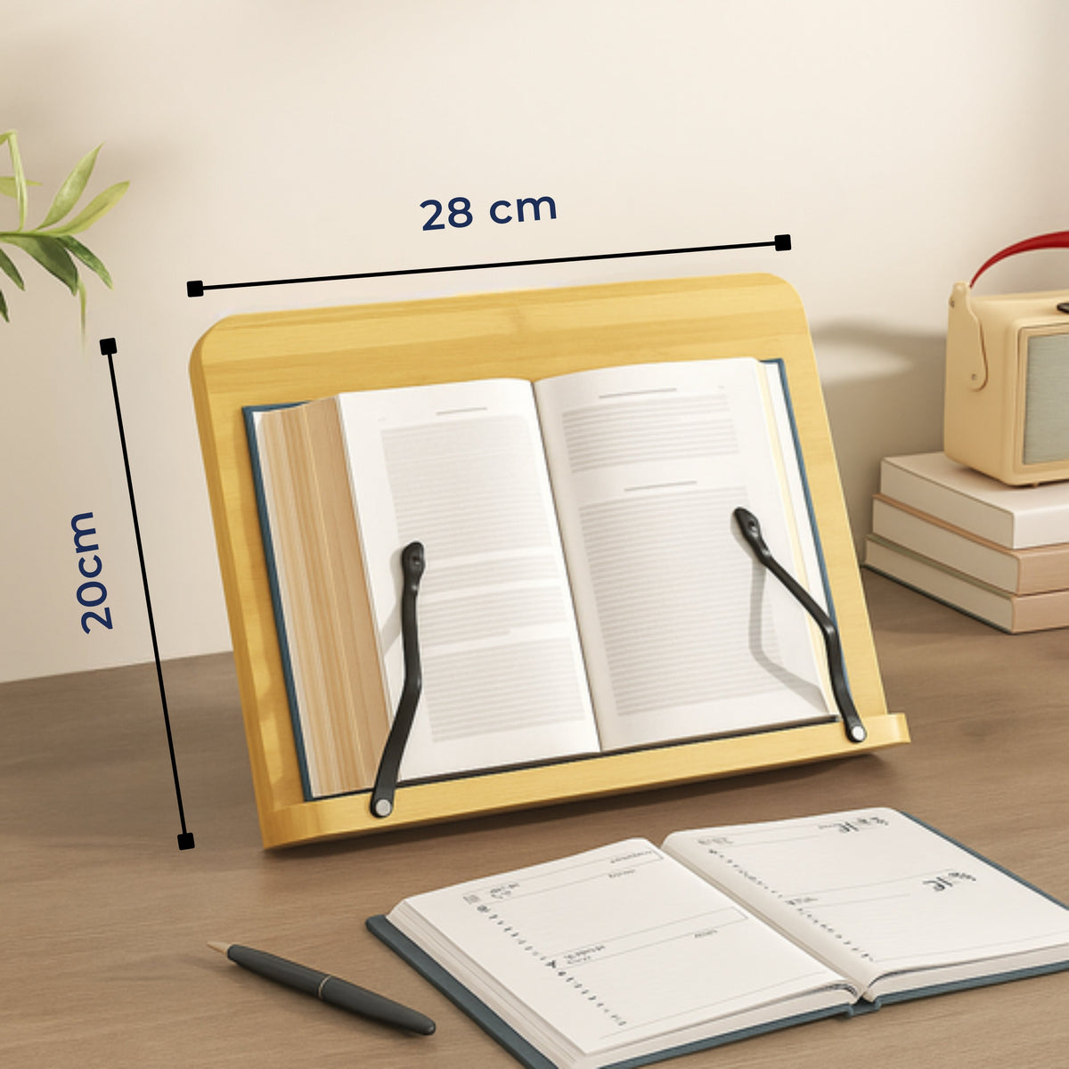 Wooden Book Stand with Adjustable Angle | Foldable Holder for Tablets & Cookbooks