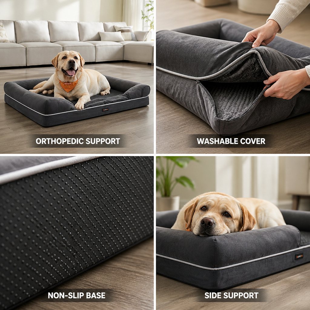 Orthopedic Washable-Cover Pet Bed (Non-Slip Base)