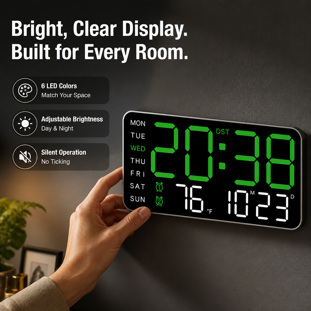 LumaVista™ — See the Day, Date, Time & Temp at a Glance, Zero Ticking