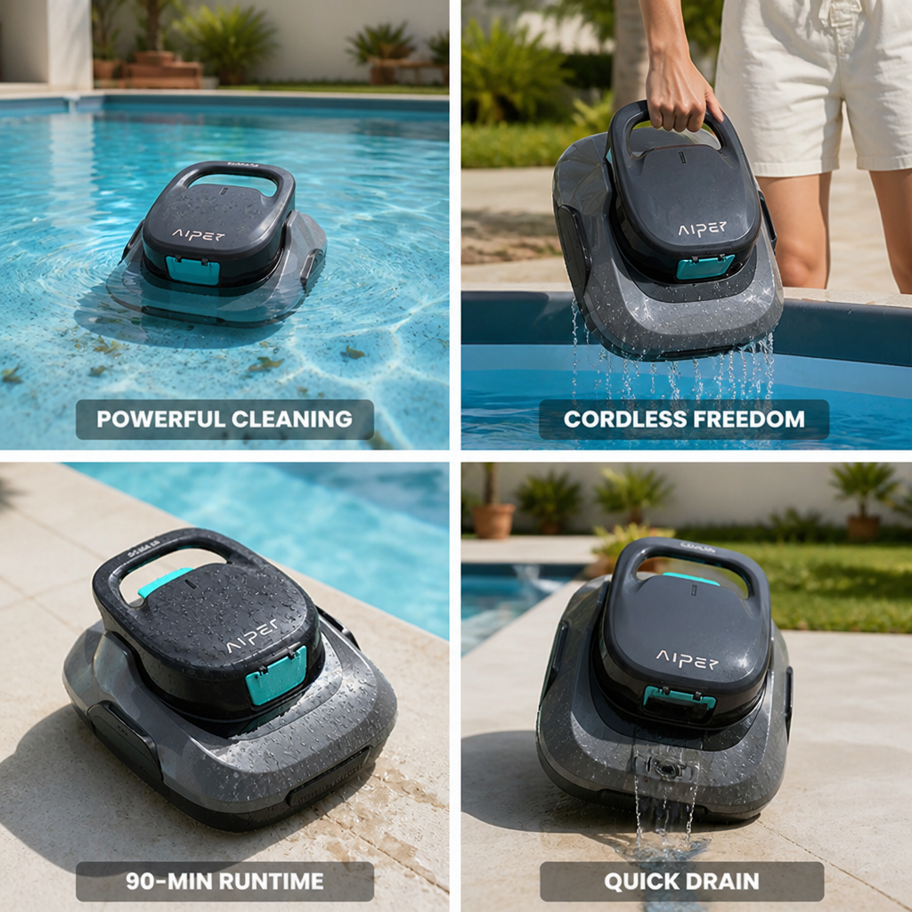 Cordless 90-Min Runtime Powerful Suction Above-Ground Pool Vacuum