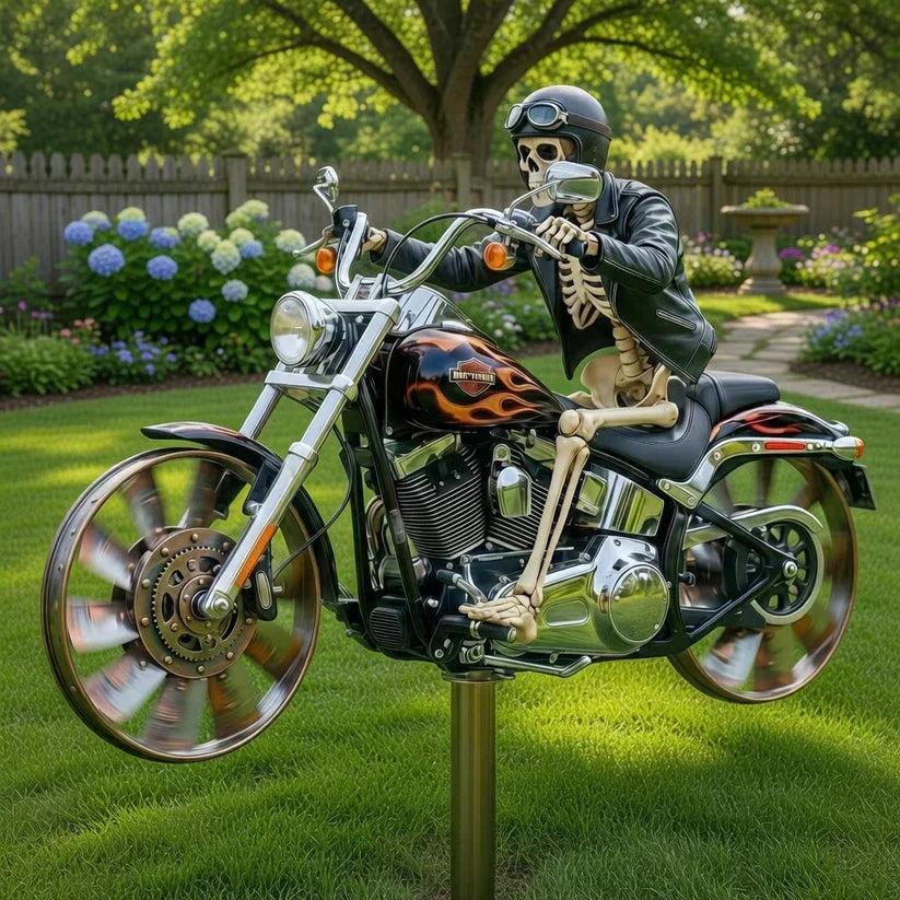 Garden Windmill Featuring Skeleton Rider for Motorcycles