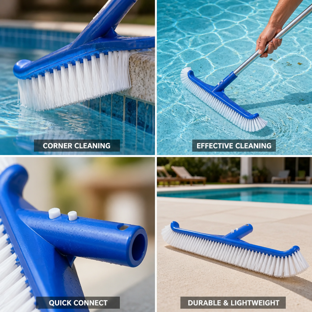 45° Angled Curved-End Nylon Pool Brush Head (Quick-Connect, 17in)