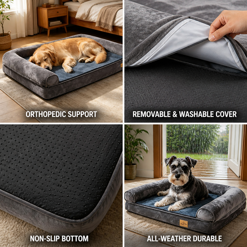 Orthopedic Bolster Dog Bed (Removable Washable Cover)