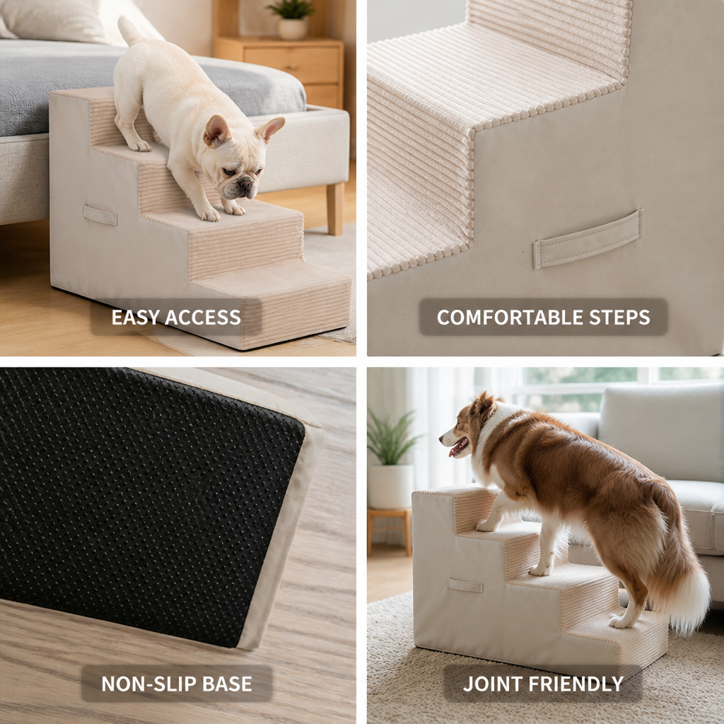 High-Density Foam & Non-Slip Dog Stairs (4-Step)