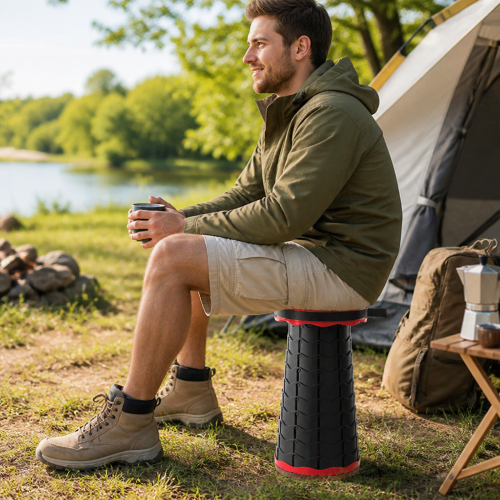 Lightweight Telescopic Height-Adjustable Camping Stool