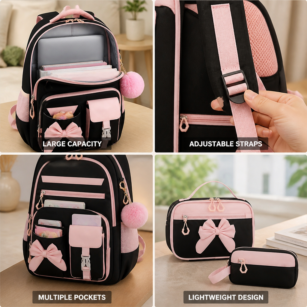 Lightweight Large-Capacity Multi-Pocket Backpack & Handbag Set (Fits 15.6-Inch Laptop)