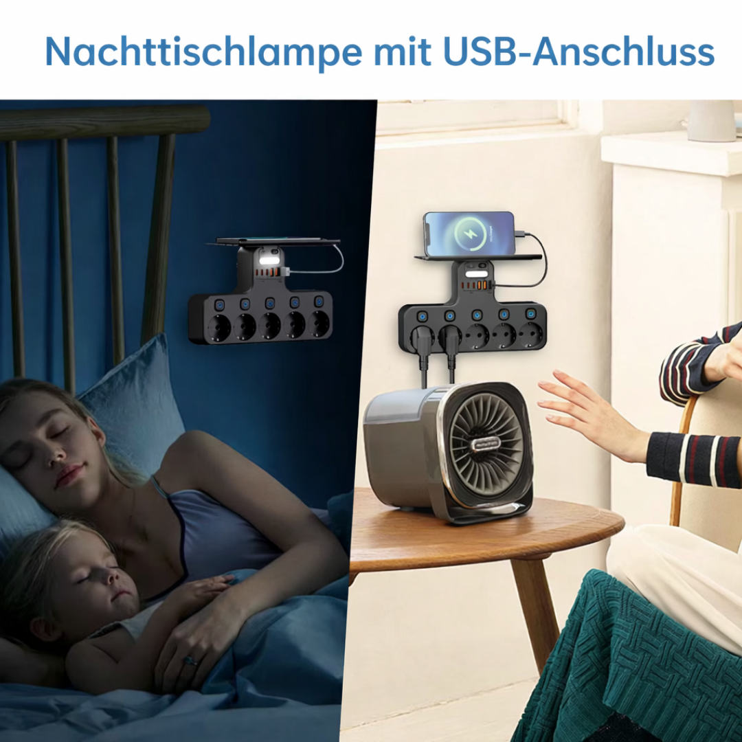 Power Strip with 5 Outlets, USB Ports, and Integrated Night Light