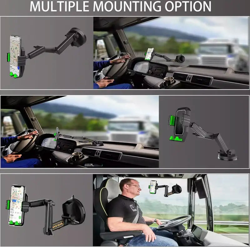 360-Degree Rotating Phone Holder for Trucks with Extended Reach Arm