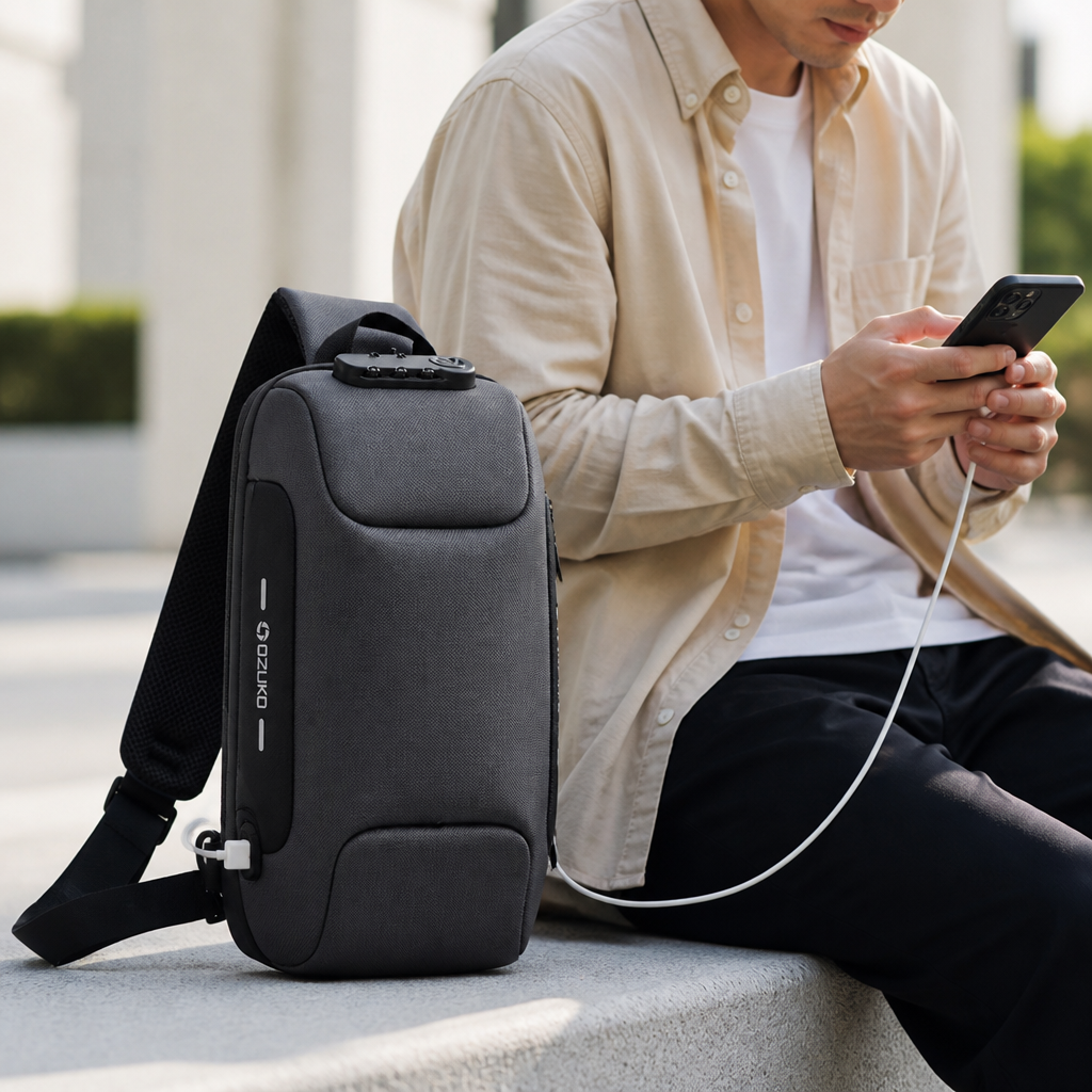 Cut-Resistant Anti-Theft USB Sling Bag
