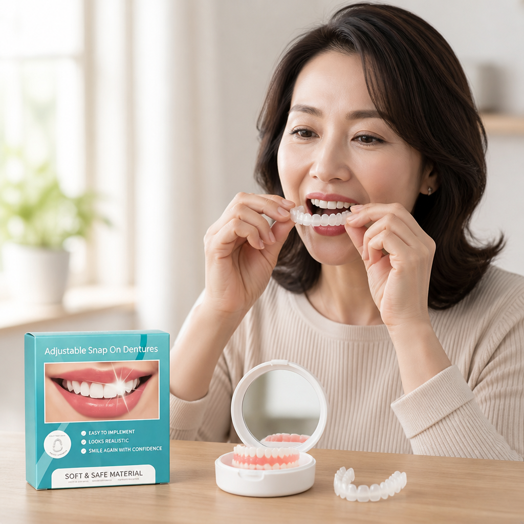 Adjustable Comfort-Fit Denture Set (Upper & Lower, Storage Box)