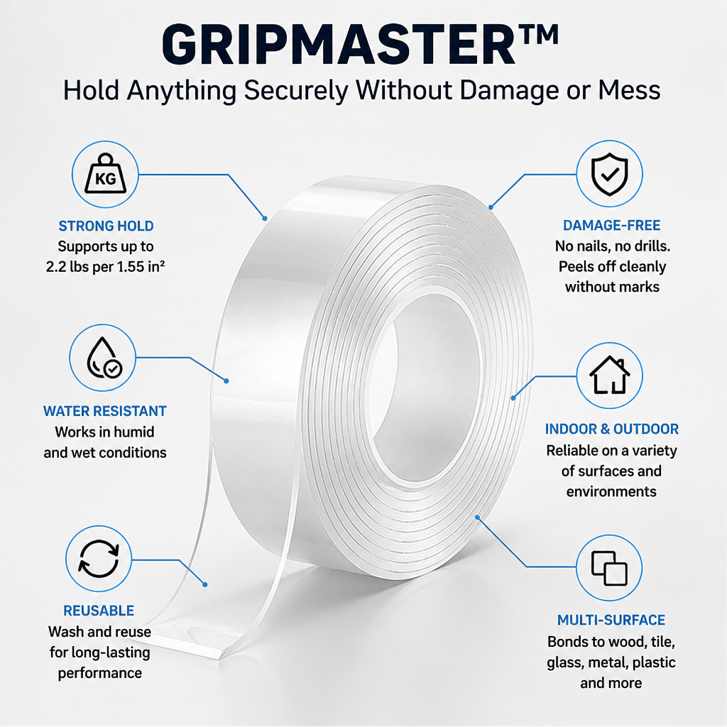 GripMaster™ — Hold Anything Securely Without Damage or Mess