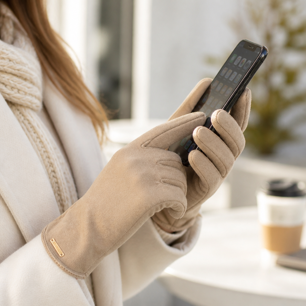 Cashmere-Lined Suede Touchscreen Gloves (One Size)