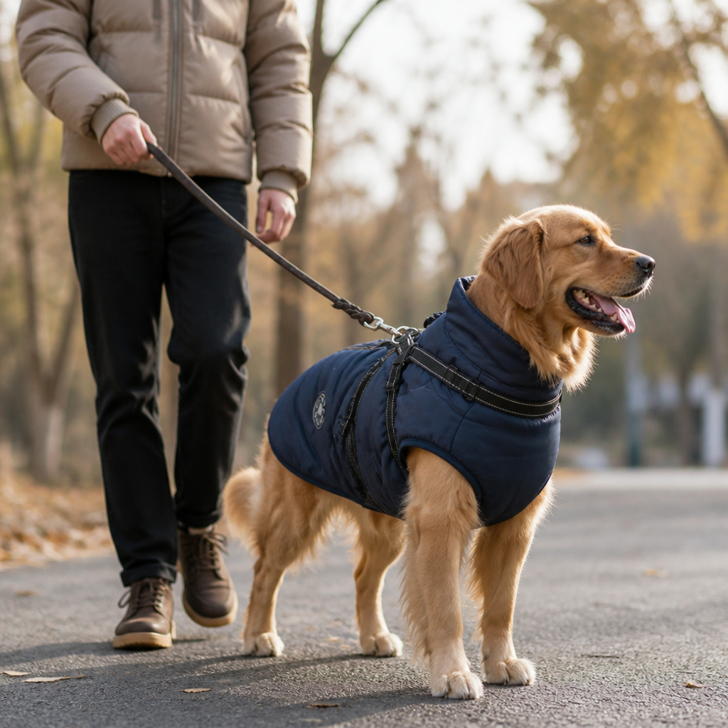 Waterproof Windproof Fleece-Lined Dog Coat (Integrated Harness)