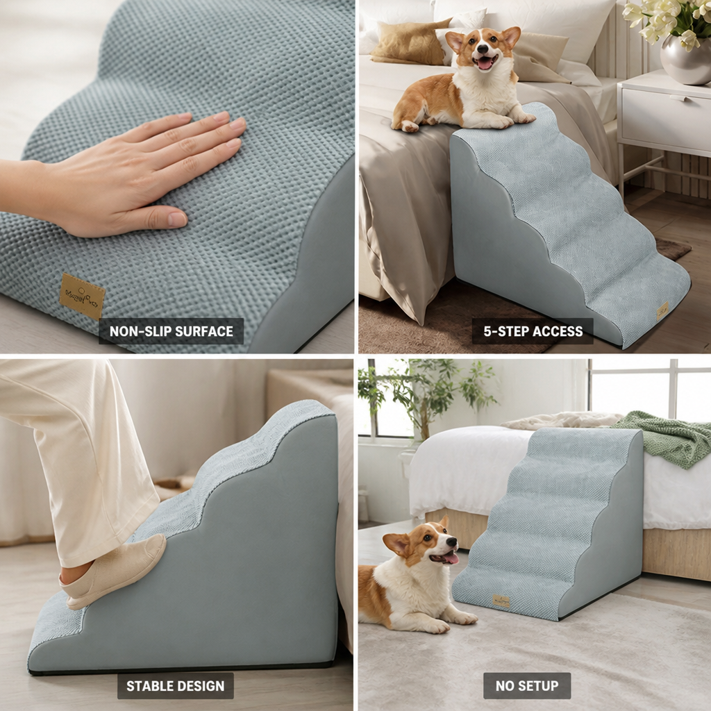 Non-Slip 5-Step Dog Stairs & Ramp