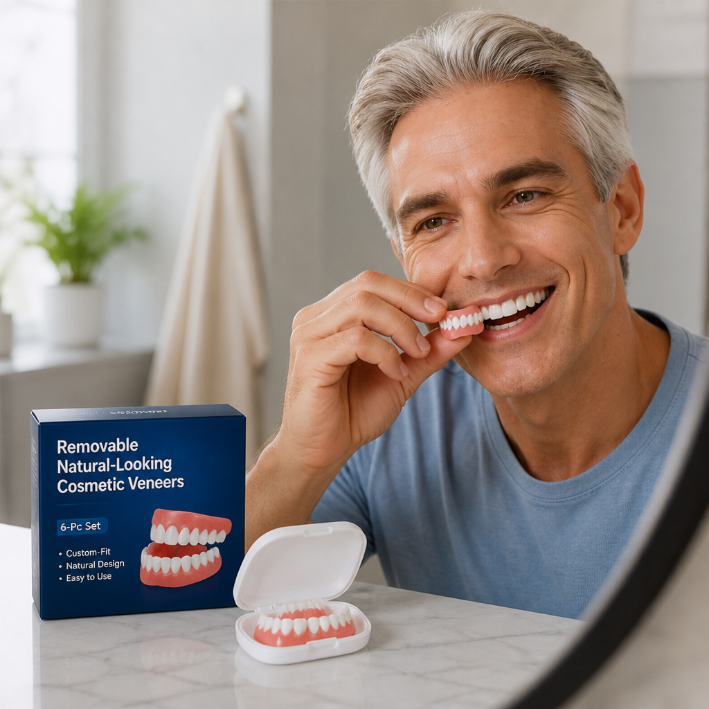 Removable Natural-Looking Cosmetic Veneers (6-Pc Set, 3 Upper + 3 Lower)