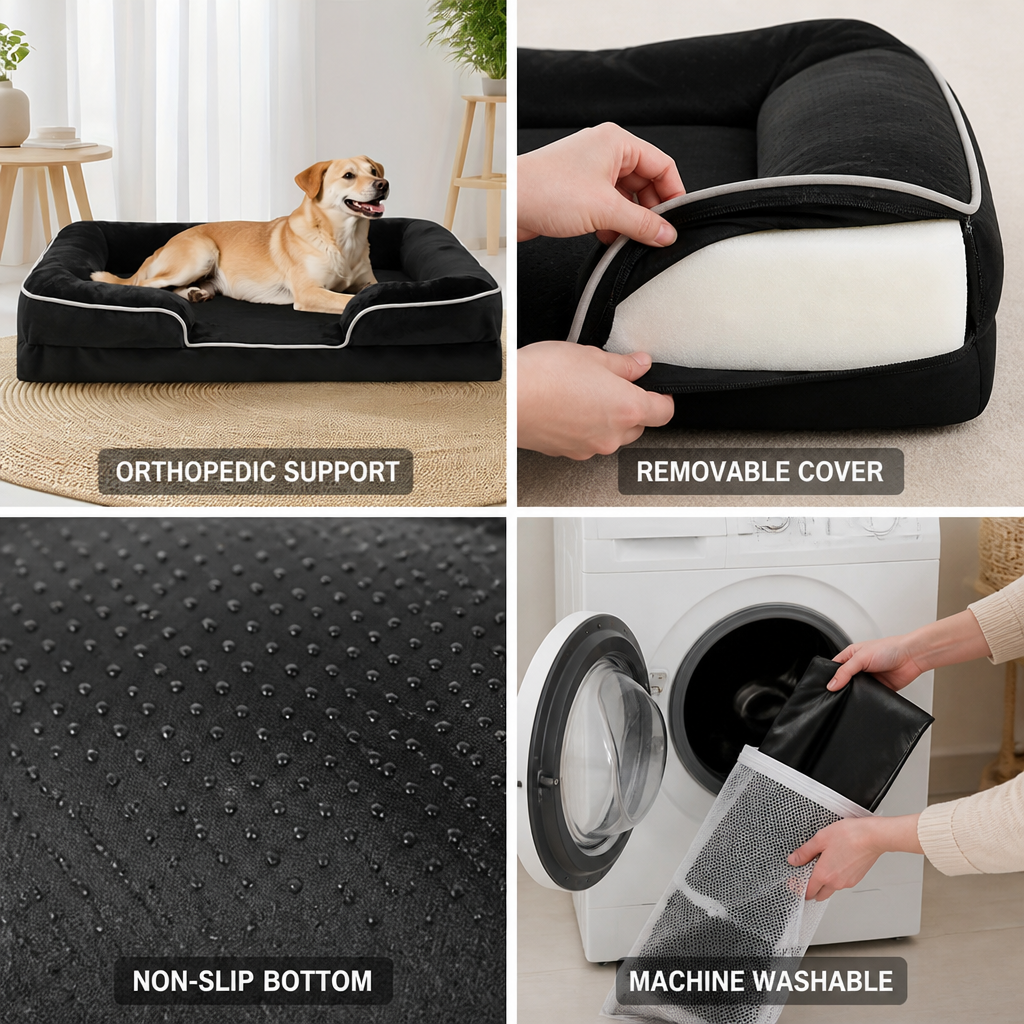 Orthopedic Foam & Washable Cover Dog Bed (Non-Slip Bottom)