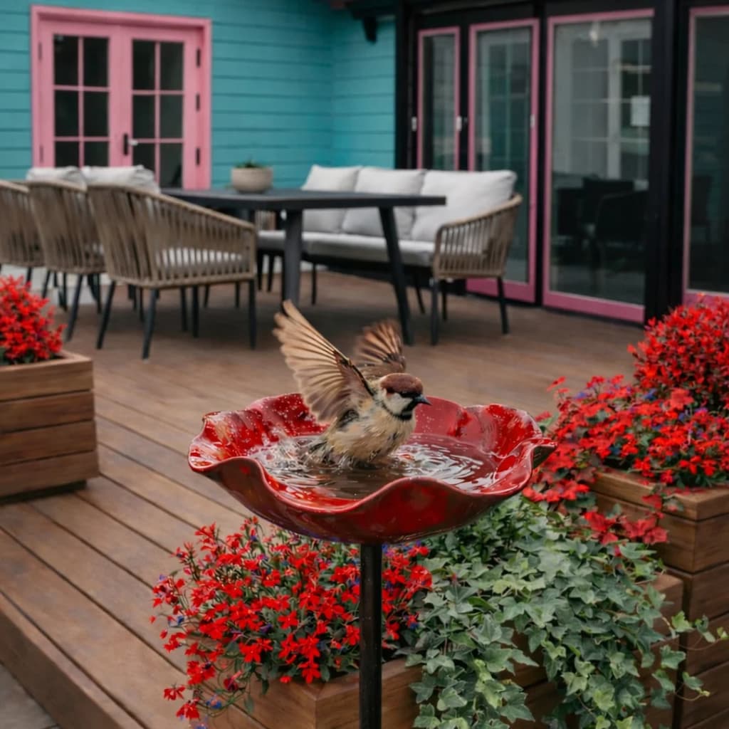 Weatherproof Metal Birdbath in Flower Design for Garden and Terrace