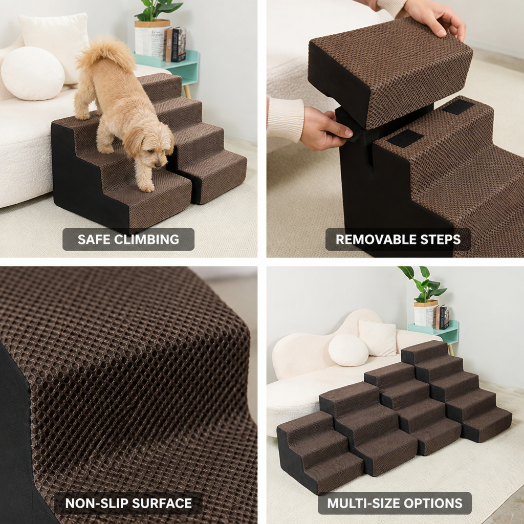 Anti-Slip Adjustable Right-Angle Pet Stairs (3-5 Steps)
