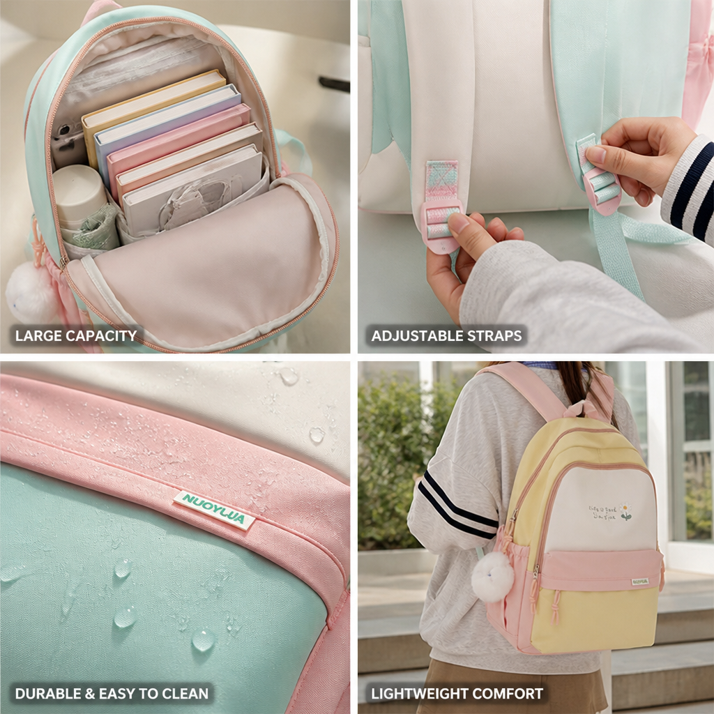 Lightweight Large Capacity Backpack (Daisy & Letter Print)