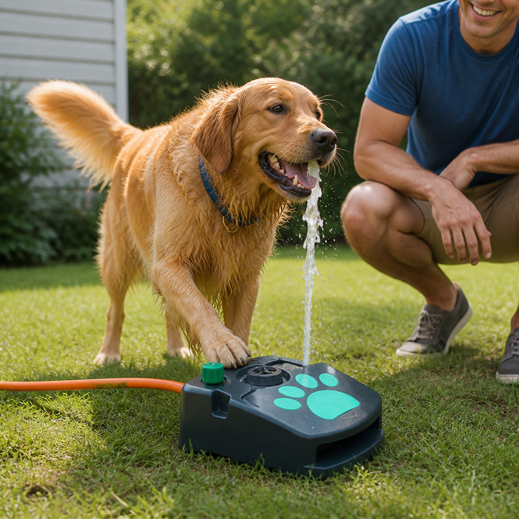 Paw-Activated Hose-Connected Battery-Free Dog Water Fountain